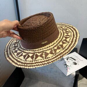 Fendi Brown and Cream Straw Hat